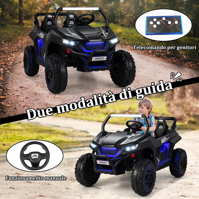 12V Auto Elettrico per Bambini, Macchina Fuoristrada a 2 Posti, Macchina Elettrica con Luci Suoni, Regalo per Bambini 3-8 Anni, 118x74x71 cm (Nero)
