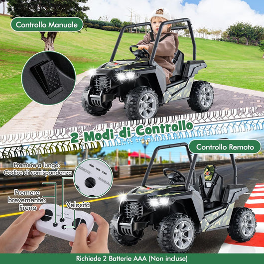 24V Macchina Elettrica per Bambini, UTV Elettrico con Telecomando Cintura di Sicurezza a 3 Punti, 3 Velocità 2,5-4,5 km/h, Partenza Lenta, Veicolo per Bambini di 3-8 Anni (Nero+verde)