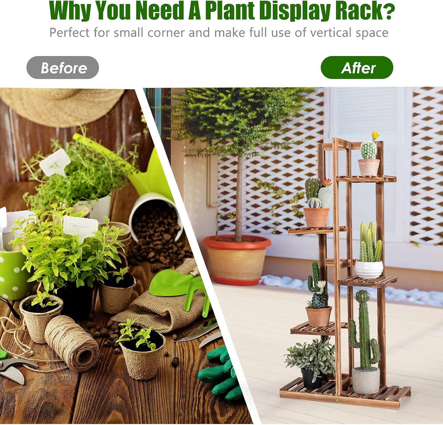 Scaffale per Piante da Interno ed Esterno, Porta Fiori di Legno a 5/6 Livelli, Porta Vasi per Giardino, Balcone e Soggiorno (6 livelli)