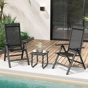 Sedie Pieghevoli da Patio, Sedie in Metallo con Schienale Regolabile su 7 Posizioni, Braccioli, Sedie Reclinabili Portatili per Giardino, Veranda, Piscina, 72,5 x 58 x 107 cm (2)