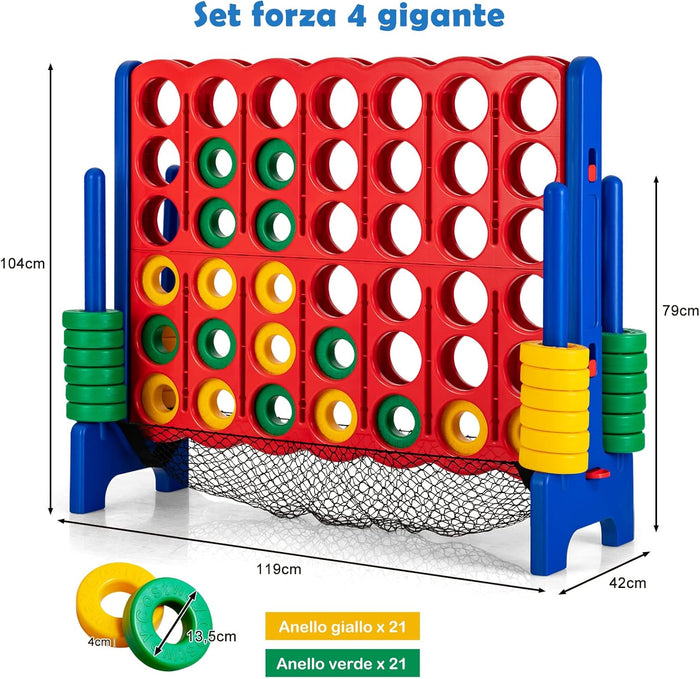 Forza 4 Gigante Mega 4 con Rete, Gioco Familiare da Interno ed Esterno per Bambini ed Adulti, 119 x 42 x 104 cm