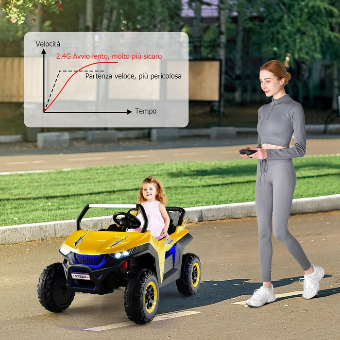12V Auto Elettrico per Bambini, Macchina Fuoristrada a 2 Posti, Macchina Elettrica con Luci Suoni, Regalo per Bambini 3-8 Anni, 118x74x71 cm (Giallo)