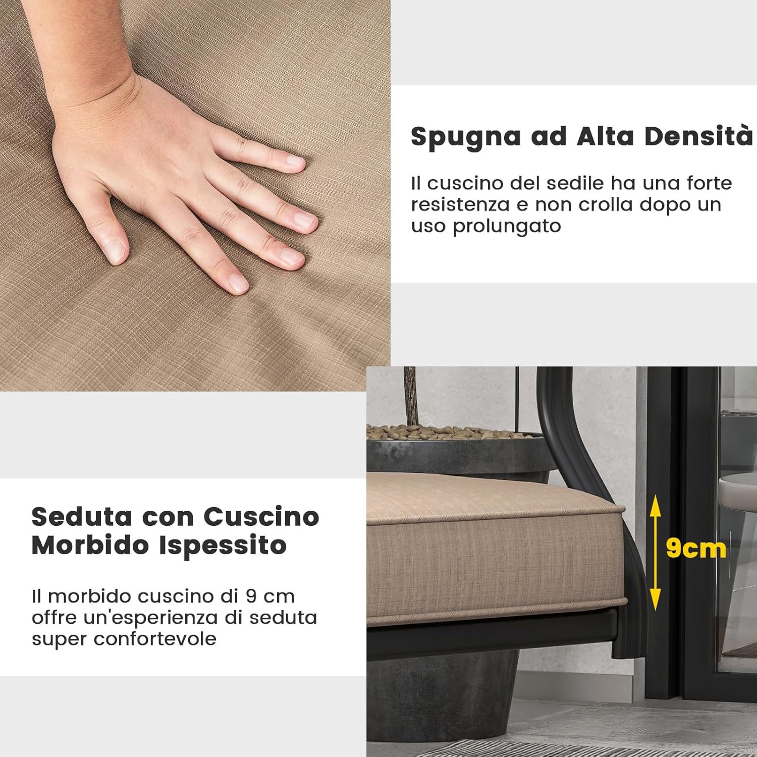 Sedie Girevoli per Giardino, Set di 2 Sedie da Esterno con Telaio in Metallo Resistente, Cuscino Morbido, Schienale a Motivo Floreale, Sedia Girevole per Giardino e Balcone