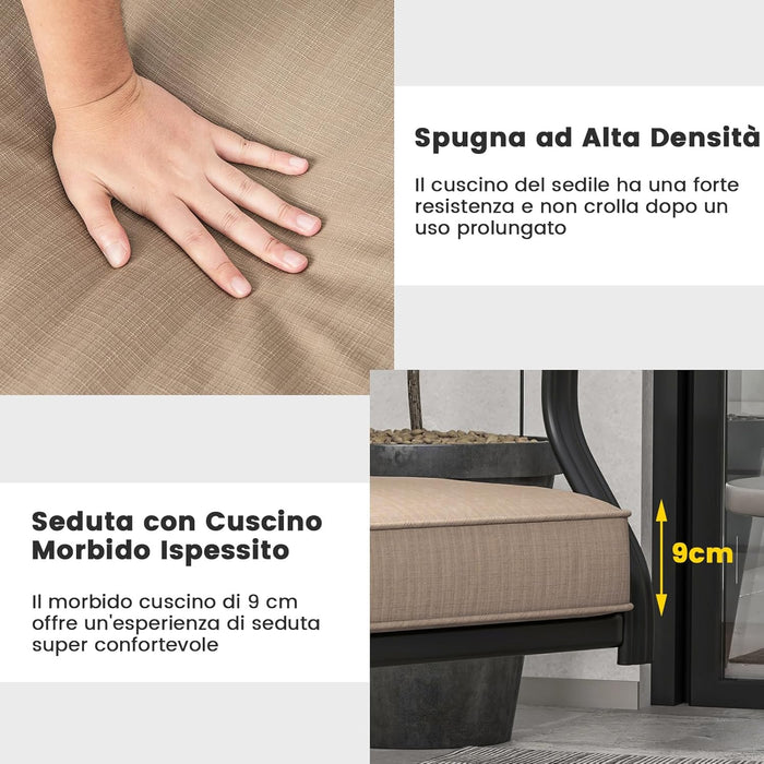 Sedie Girevoli per Giardino, Set di 2 Sedie da Esterno con Telaio in Metallo Resistente, Cuscino Morbido, Schienale a Motivo Floreale, Sedia Girevole per Giardino e Balcone