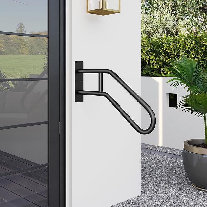 Corrimano per Scala, Ringhiera a Forma di U per 1-3 Gradini per Portico, Corrimano da Parete in Metallo Pesante per Anziani, Bambini e Feriti, 71 x 46 x 8 cm