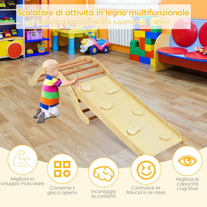 4 in 1 Set da Arrampicata per Bambini, Scala Giochi Arrampicata con Tappetino, Scala a Volta Versatile per Arrampicarsi e Scivolare, Carico 60 kg (Naturale)