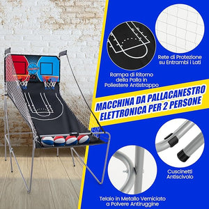 Macchina da Pallacanestro Elettronica Pieghevole, Gioco Arcade da Basket a Doppio Tiro per Casa con 8 Modalità di Gioco, Suono Arcade, Punteggio Elettronico, 4 Palloni e Pompa (Blu e rosso)