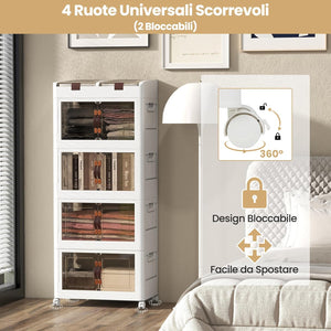 Scatole di Stoccaggio Pieghevoli con Coperchio, Set da 3/4 Contenitori con Ruote, Scatole Pieghevoli Organizer per Armadio con Porte Magnetiche ad Apertura Frontale, Multiuso(4 Livelli)