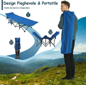 Brandina da Campeggio Pieghevole, Letto Portatile con Poggiatesta Inclinato, Tasca Laterale e Borsa di Trasporto, Branda Campeggio per Backpacking, Ospiti e Pesca, Portata 272 kg