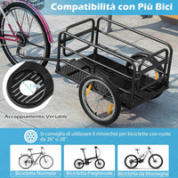 Carrello Cargo per Bicicletta Pieghevole, Rimorchio per Bici con Copertura in Tessuto Oxford e Ruote Pneumatiche con Relfettori, Carrello per Bici con Portata di 55 kg, 145,5 x 61 x 58 cm