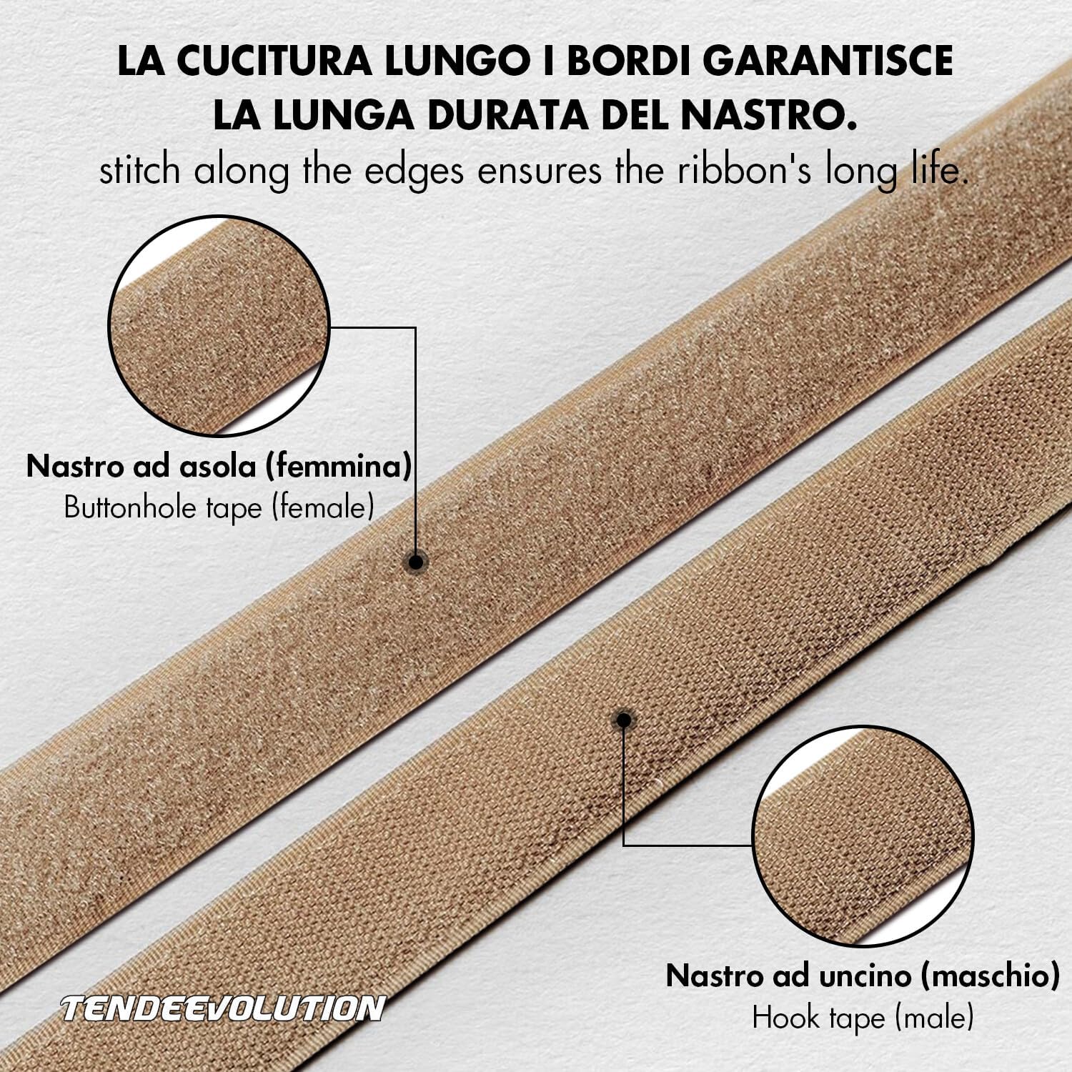 Nastro da Cucire a Strappo al metro di Alta Qualità da 30mm Colore Beige | Nastro Multiuso per Impacchettamento, Artigianato e Lavori Domestici