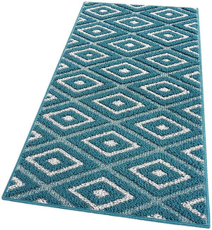 Tappeto Casa Cucina Rombi 3D 50X80 Cm Bordato Moderno Assorbente Antiscivolo Blu