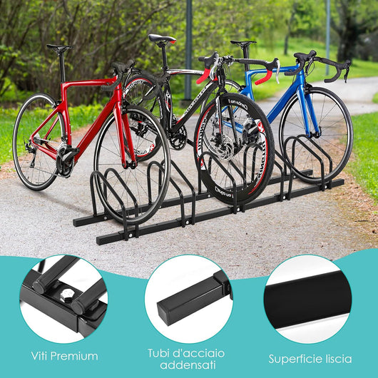 Rastrelliera per Biciclette, Portabiciclette Parcheggio Organizzatore per 4/5/6 Bici, Parcheggio per Biciclette, Telaio d'Acciaio (Nero, 5 Bici)