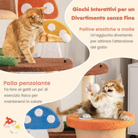 Albero per Gatti 4 in 1, Torre Multilivello per Gatti con 2 Condo e Piattaforme, Centro di Attività per Gatti con Pali e Tiragraffi in Sisal, Palline Interattive
