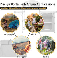 Tavolo da Campeggio all'Aperto con Portaoggetti, Borsa di Stoccaggio per il Trasporto, Tavolo da Griglia Pieghevole e Portatile per Feste BBQ, Campeggio, Grigio