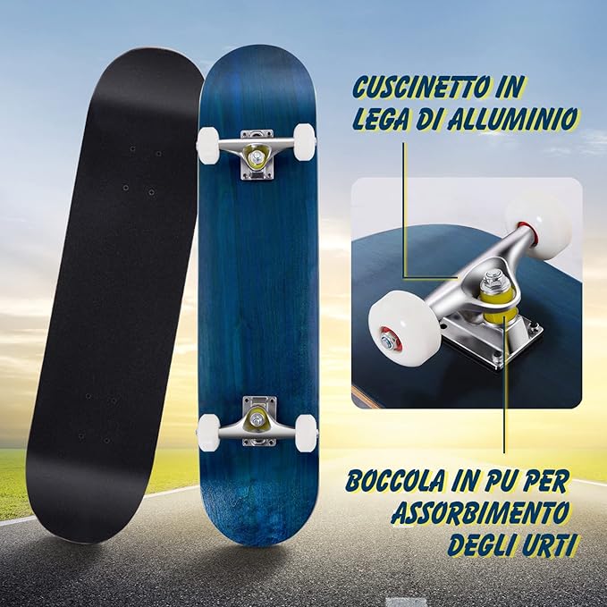Skateboard Mini Cruiser Completa Longboard in Legno di Acero, Colori a Scelta, 79 x 20 cm