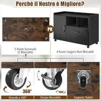 Mobiletto con 5 Cassetti e Anta, Cassettiera per Documenti con 5 Ruote e Ripiano Regolabile, per Soggiorno, Ufficio e Cucina, 79 x 40 x 65 cm (Marrone)