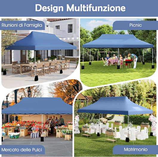 Gazebo Pieghevole da Giardino 3 x 6m, Gazebo Pop-up con Borsa da Trasporto, Regolabile in Altezza, per Feste (Blu)