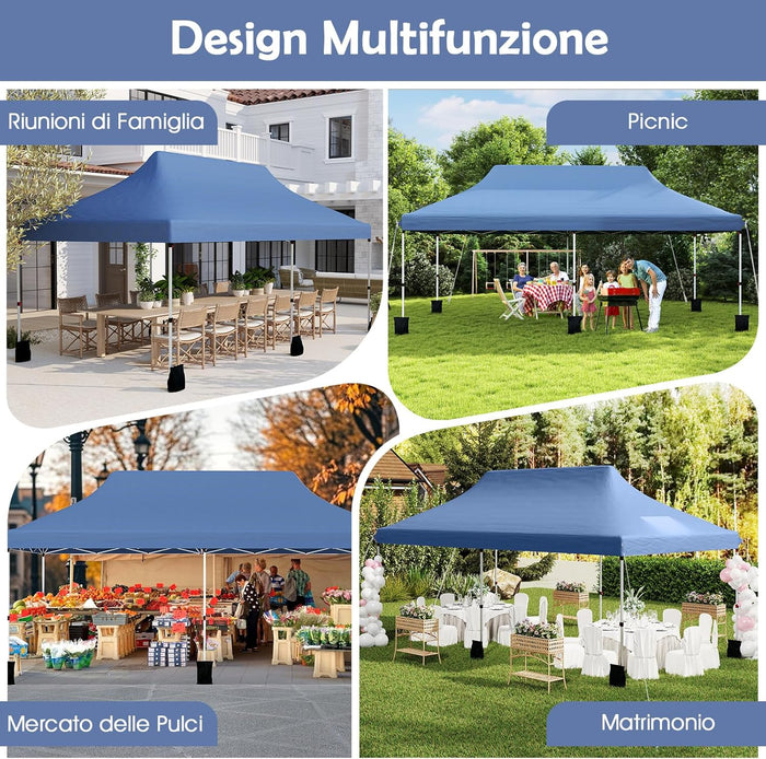 Gazebo Pieghevole da Giardino 3 x 6m, Gazebo Pop-up con Borsa da Trasporto, Regolabile in Altezza, per Feste (Blu)