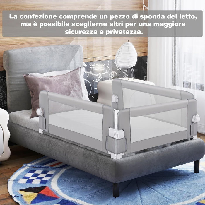 Sponda Letto per Bambini 105/120/150 cm, Barriera di Sicurezza per Neonati, Barriera Letto Pieghevole e Portatile, con Cinghia di Sicurezza (Grigio, 105 x 38 x 43 cm)