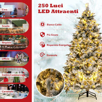 Albero di Natale Innevato136/186 cm, Albero di Natale con 150/250 Luci LED Bianco Caldo, 384/752 Punte di Ramo Miste e Aghi di Pino per Casa e Ufficio (186 cm)