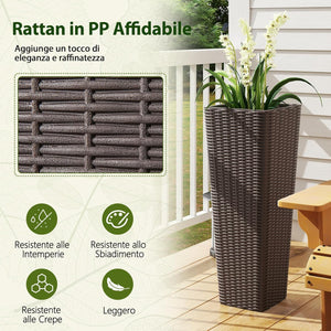 2 Vasi Alti per Piante da Interno ed Esterno, Grandi Fioriere in Rattan con Vassoi Interni Rimovibili, Fori di Drenaggio, Fioriere Decorative per Giardino, Cortile e Balcone (Marrone)