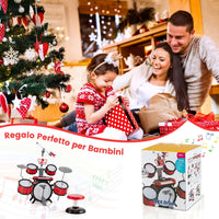 Set di Batteria per Bambini, Batteria Jazz con Tastiera Microfono e Leggio, Strumento Elettrico con Sgabello, Regalo per Bambini 3+ Anni, Rosso