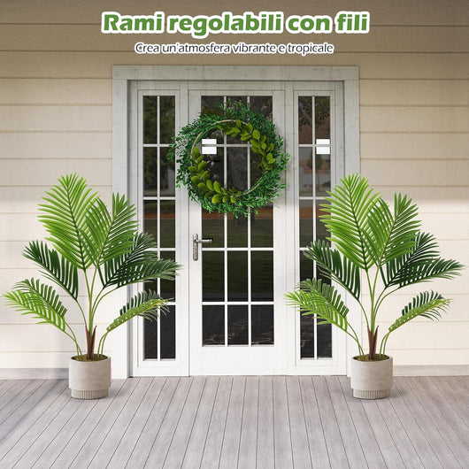Set di 2 Piante Artificiali di Palma 90 CM/140 CM, Pianta Finta in Vaso da Interno ed Esterno, Decorazione Moderna per Soggiorno, Veranda, Ufficio e Negozio (90 cm)