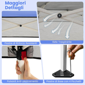 Gazebo Pop-up da Esterno 182 x 182 cm, Gazebo Pieghevole con 1 Parete Laterale, Gambe Inclinabili Regolabili e 4 Picchetti, Tendone Impermeabile per Feste, Campeggio e Picnic (Blu)