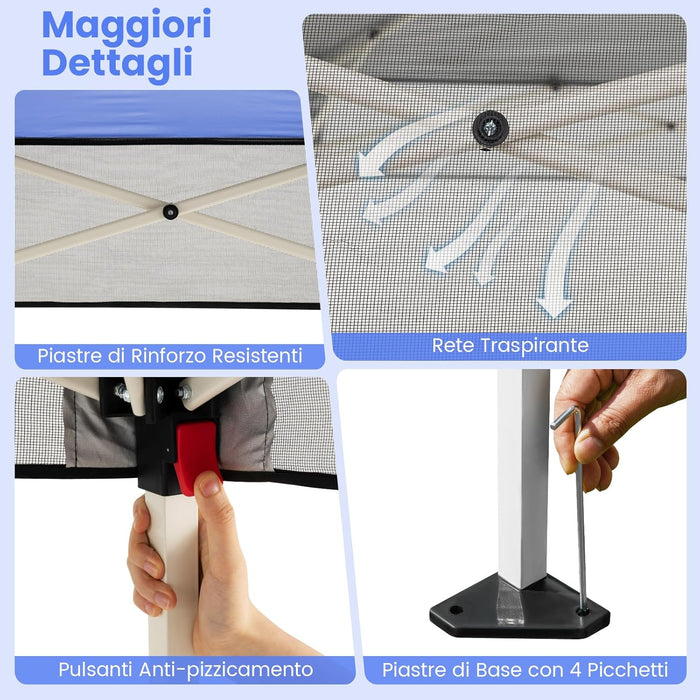Gazebo Pop-up da Esterno 182 x 182 cm, Gazebo Pieghevole con 1 Parete Laterale, Gambe Inclinabili Regolabili e 4 Picchetti, Tendone Impermeabile per Feste, Campeggio e Picnic (Blu)
