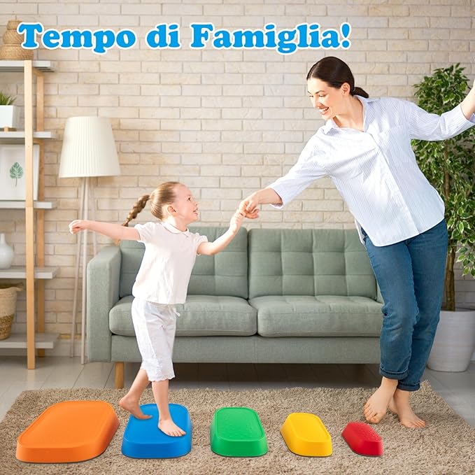 Pietre di Bilanciamento per Bambini 3+ Anni, Pietre Impilabili Antiscivolo da Interno/Esterno, Stepping Stones per Promuove la Coordinazione dell'Equilibrio e la Forza