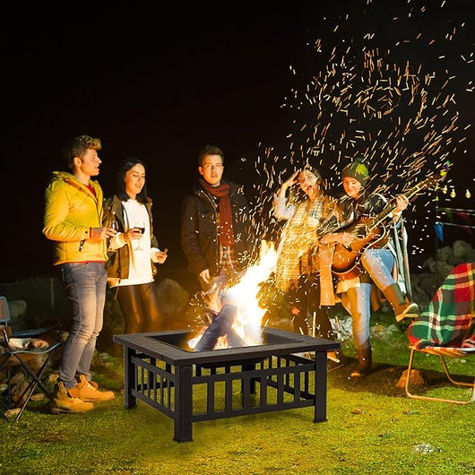 Braciere da Esterno 81cm, 3 in 1 Braciere da Giardino con Parascintille Griglia, in Acciaio, Diametro 81 x 81 x 50 cm