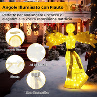 Angelo Natalizio Illuminato da Esterno, Decorazione Natalizia con 100 Luci LED, 4 Picchetti da Terra e 10 Fascette, per Giardino, Cortile e Prato