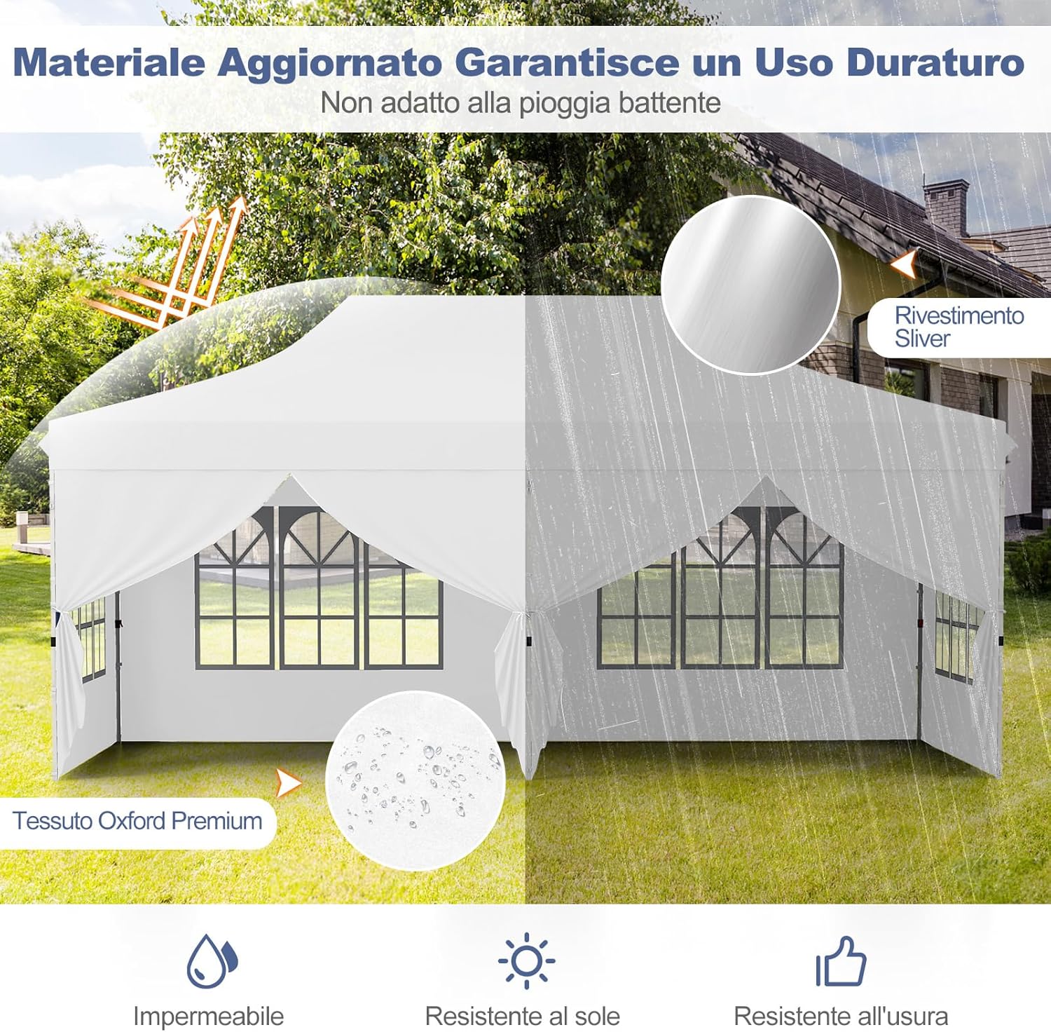Gazebo da Giardino 3 x 6 m, Tendone per Feste con 6 Pannelli Laterali Rimovibili, con Borsa da Trasporto, Design Pop-up, per Matrimonio Eventi e Barbecue (Bianco)