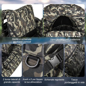 Gommone Gonfiabile da Pesca, Barca da Pesca Portatile con 2 Pinne, Pagaia in Alluminio, Pompa, Spallacci Regolabili e Kit di Riparazione, Schienale Regolabile, capacità di Carico 150kg