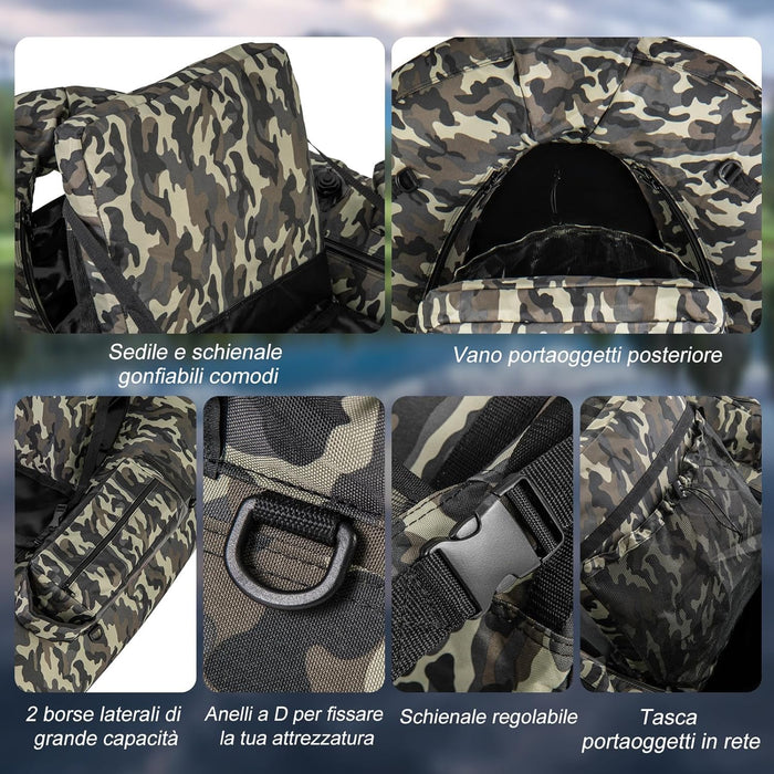 Gommone Gonfiabile da Pesca, Barca da Pesca Portatile con 2 Pinne, Pagaia in Alluminio, Pompa, Spallacci Regolabili e Kit di Riparazione, Schienale Regolabile, capacità di Carico 150kg