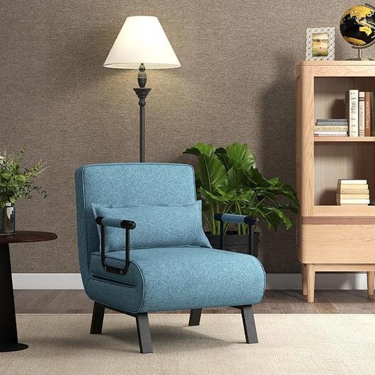 4 in 1 Poltrona Letto Singolo, Poltroncina Pieghevole con Schienale Regolabile in 6 Posizioni, Sedile Imbottito Robusto, Divano Letto per Casa Ufficio, 79x65x79 cm (Turchese)