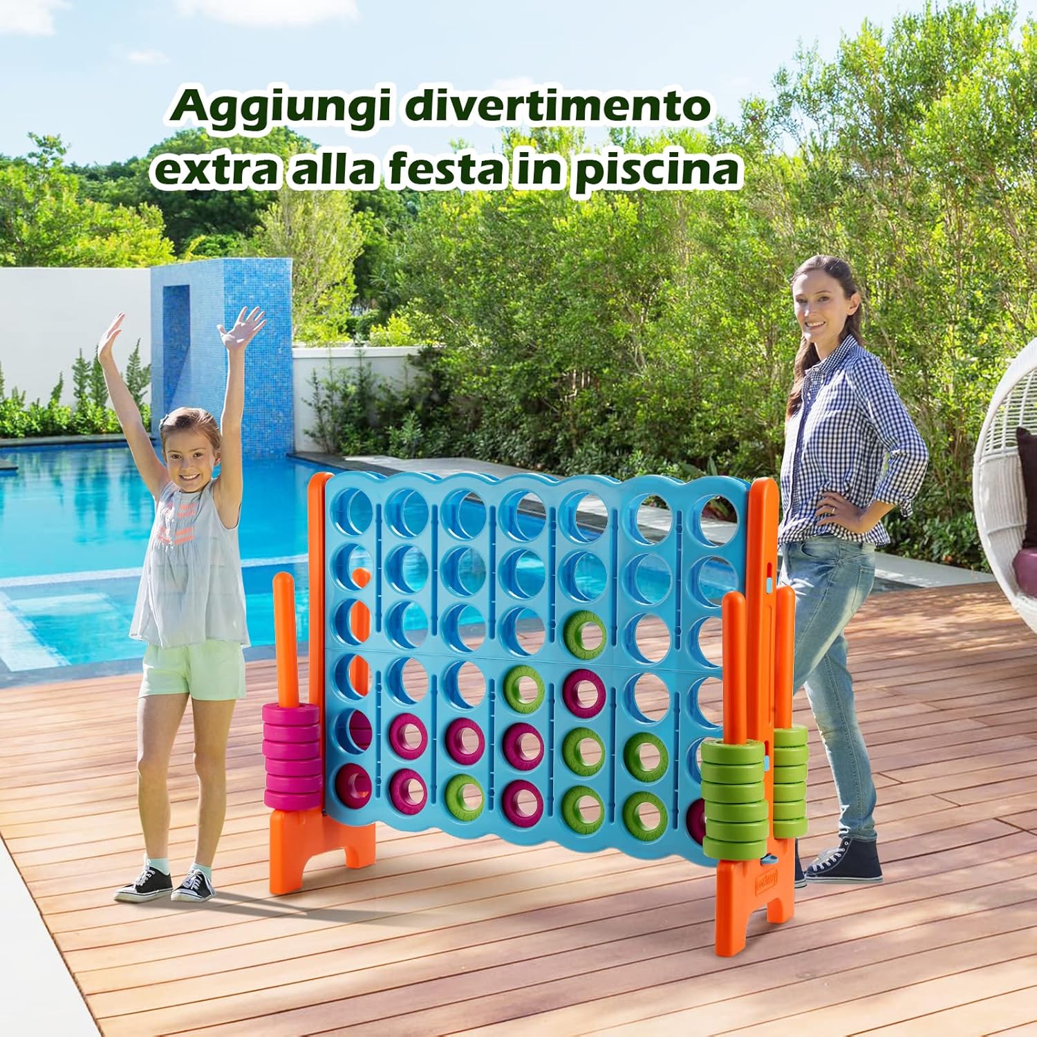 Forza 4 Gigante Mega 4 in Linea Quattro Insieme, Gioco da Tavolo Gioco di Fila per Bambini, 120 x 42 x 104 cm (Azzurro+Arancione)