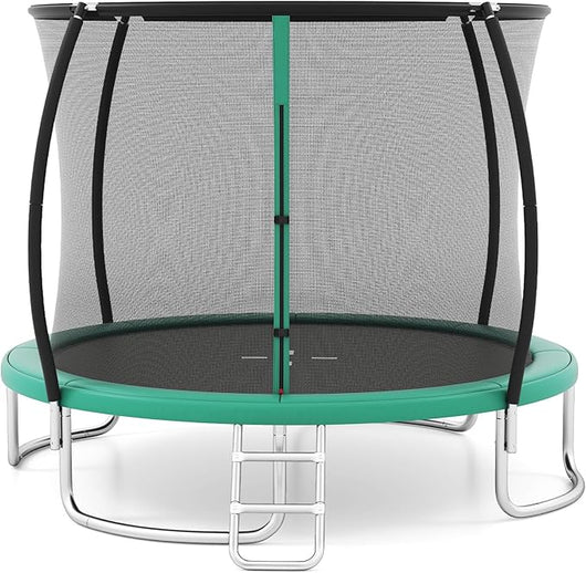 Trampolino Elastico per Bambini e Adulti 244 cm/305 cm/366 cm, Tappeto Elastico da Esterno con Rete di Sicurezza, Scala e Telaio in Acciaio Zincato Antiruggine