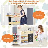 Negozio Alimentare per Bambini, Set di Giocattoli Supermercato in Legno con Cassa, Macchina POS, Distributore Automatico, Lavagna Scrivibile, per Bambini 3 - 8 Anni (Bianco)