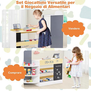 Negozio Alimentare per Bambini, Set di Giocattoli Supermercato in Legno con Cassa, Macchina POS, Distributore Automatico, Lavagna Scrivibile, per Bambini 3 - 8 Anni (Bianco)