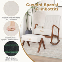 Poltrona Relax a Dondolo con Pouf, Sedia Soggiorno con Schienale Imbottito, Struttura in Legno, Tasca Laterale, Set Poltrona e Poggiapiedi per Soggiorno Camera da Letto
