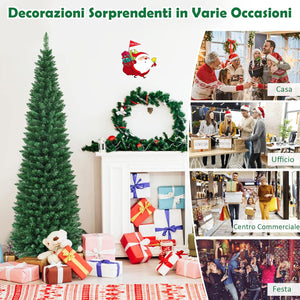 Albero di Natale 150/180/210/240 cm, Albero di Natale Slim con 220/400/700/1000 Rami Folti e Realistici e Base in Metallo, Albero di Natale Artificiale per Casa e Negozio, Verde (210 cm)