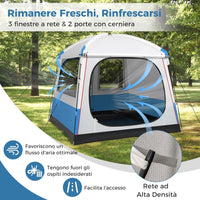 Tenda Campeggio 3-5 Persone, Tenda Doppia Porta, Tenda Anti UV Impermeabile e Antivento, Facile da Montare, per 3 Stagioni, Spiaggia Campeggio Pesca, 248 x 248 x 230 cm