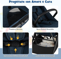 Passeggino Leggero per Bambini, Passeggino da Viaggio con Schienale Regolabile, Passeggino Portatile per Bambini con Schienale Reclinabile e Cappotta Regolabile, per Bambini 0-3 Anni (Blu)