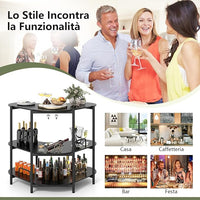 Tavolo da Bar 120 x 66 x 102 cm, Portabottiglie Vino a 3 Ripiani con Portabicchieri e Mensole di Stoccaggio, Isola Cucina Industriale per Bistro (Nero)