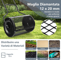 Spandiconcime a Rullo, Rullo da Giardino con Impugnatura Pratica Chiusure Laterali e Rete in Metallo per Concimazione e Semina, Spandiconcime per Prato e Giardino (41 x 60 cm Nero)