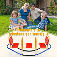 Altalena Saliscendi per Bambini, Altalena Basculante Oscillante di Metallo con Maniglie, Altalena Basculante per Interno ed Esterno, 3 Posti a Sedere (Rosso)
