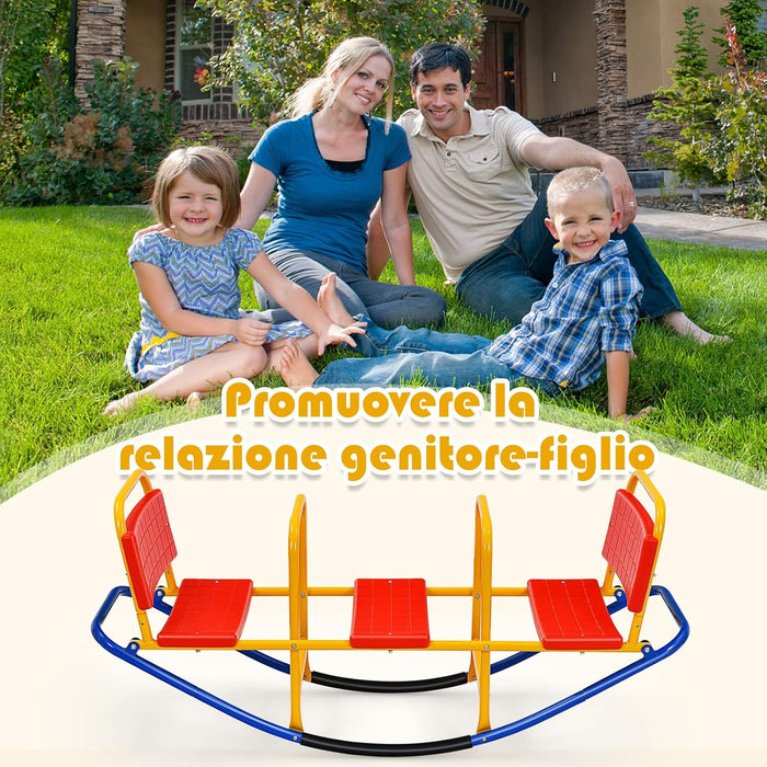 Altalena Saliscendi per Bambini, Altalena Basculante Oscillante di Metallo con Maniglie, Altalena Basculante per Interno ed Esterno, 3 Posti a Sedere (Rosso)