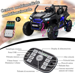 12V Auto Elettrico per Bambini, Macchina Fuoristrada a 2 Posti, Macchina Elettrica con Luci Suoni, Regalo per Bambini 3-8 Anni, 118x74x71 cm (Nero)